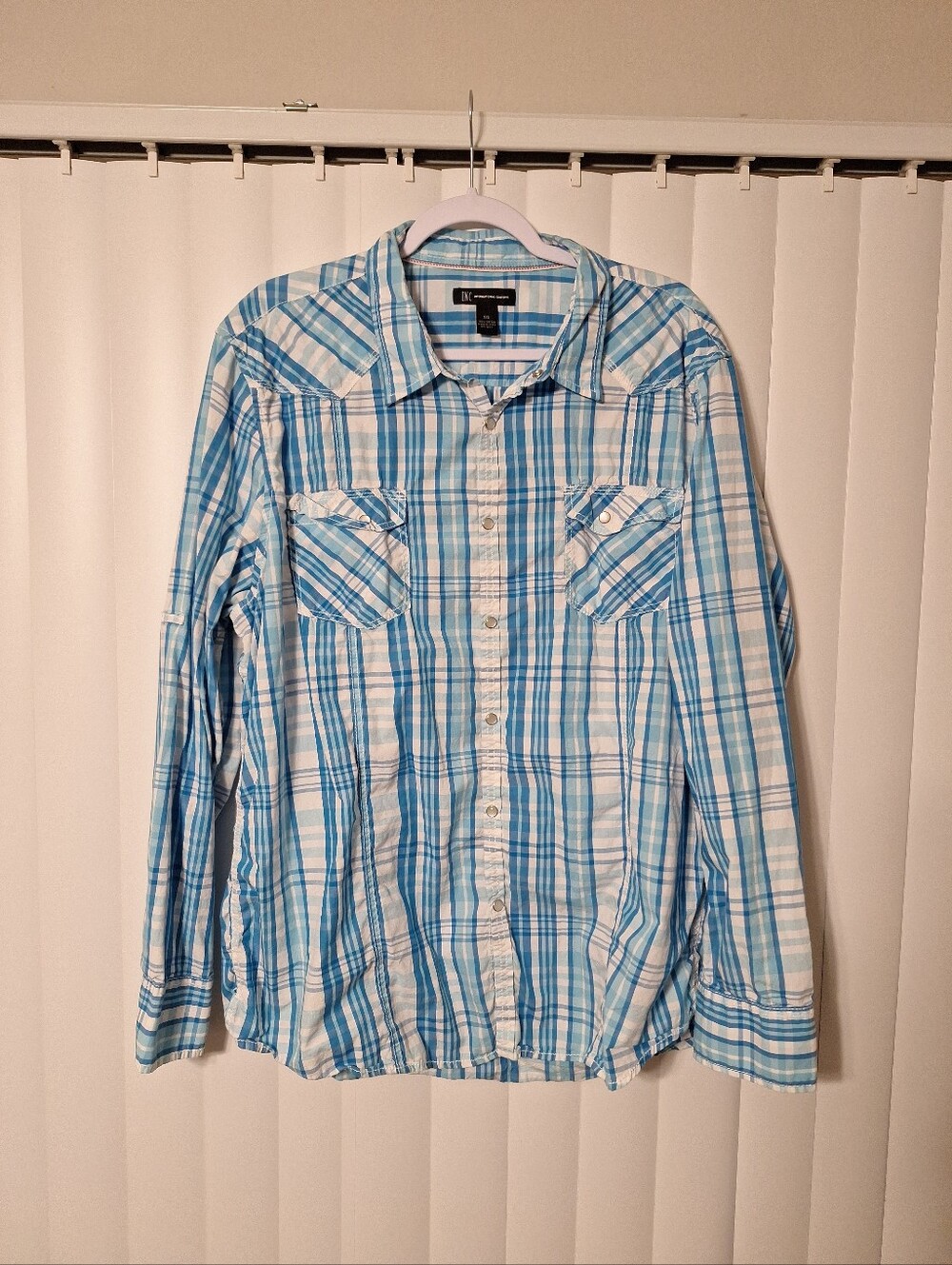 INC International Concepts Check Button Front Shirt Pearl Snap